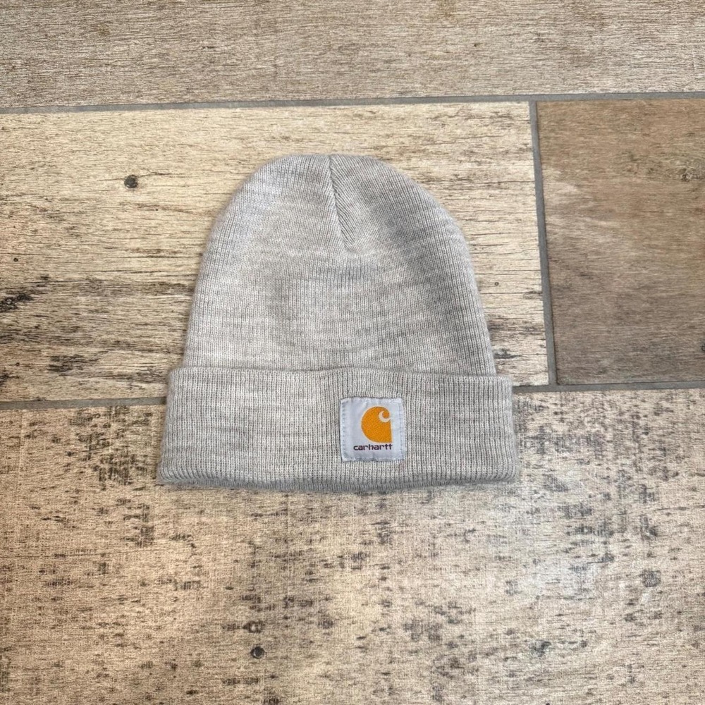 Carhartt Beanie Hat Mens Grey Acrylic Knit Watch Cap One Size A18 Heather Grey